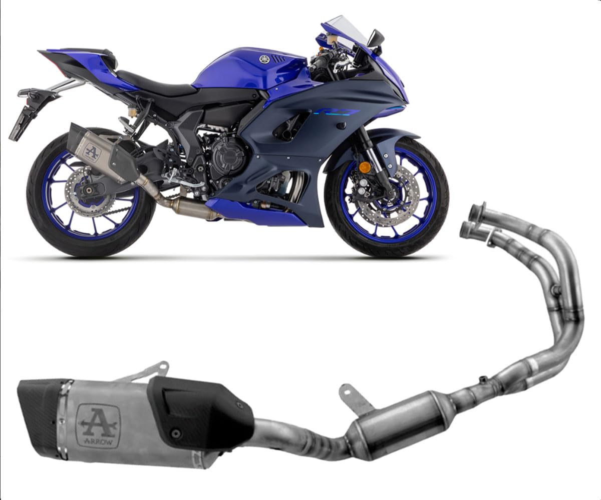 Zugelassenes Kit Kollektor Edelstahl + Endstück Rennstrecke TTIANIO Dark mit Boden Carbon Yamaha YZF R7 '21/23 von ARROW