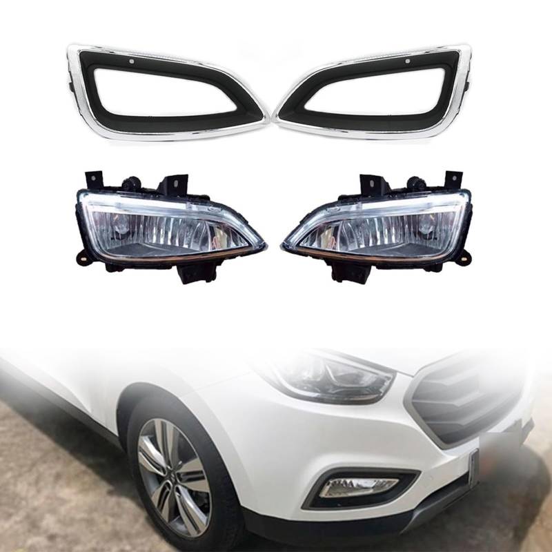 ARRPO Nebelscheinwerfer ， for Hyundai ， for Ix35 2013 2014 2015 2016 DRL Frontstoßstangengrill Signallampe Fahrnebelscheinwerfer Abdeckungsrahmenbaugruppe Frontgrills(Left and Right-02) von ARRPO