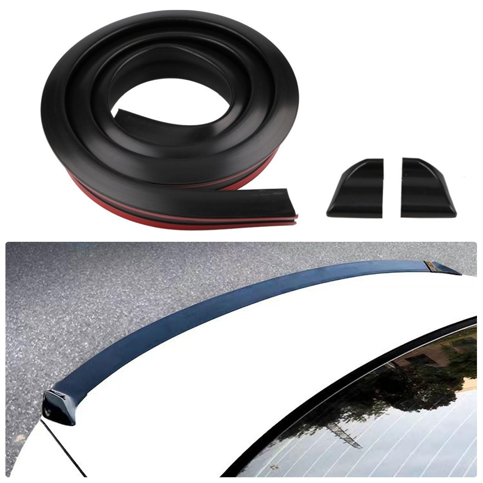 ARTGHJL Auto Heckspoiler, 1,5 M/4.9ft Universal Heckspoiler Auto Gummi Hintere Kofferraumspoiler, Autodach Spoiler Lippe Streifen, Spoiler Aufkleber für Viele Fahrzeuge(Schwarz) von ARTGHJL