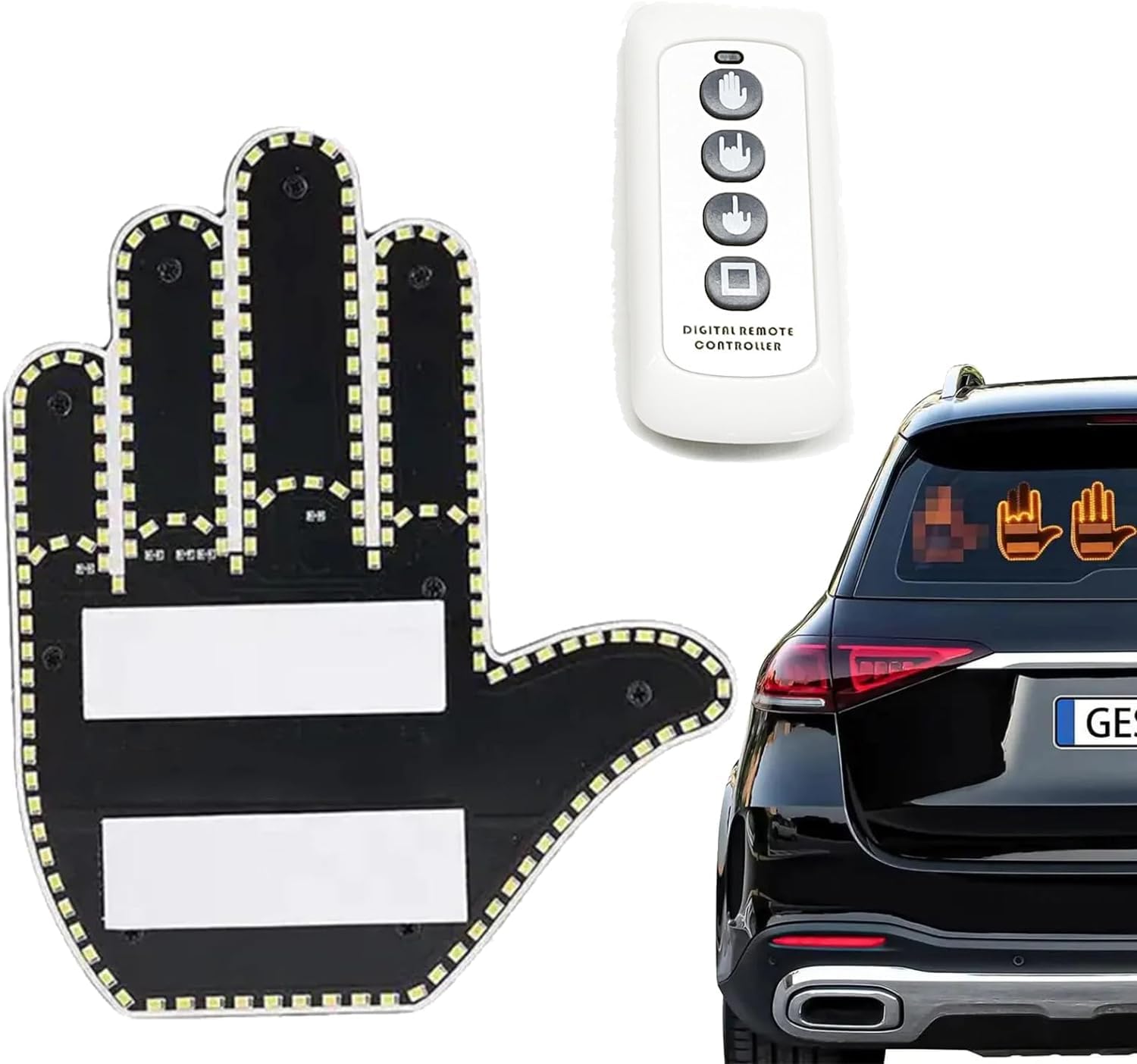 ARTSIM The GloGesture - LED-Handschild für Auto, Road Rage Signs Handsignal für Autofenster, Autoschild, Mittelfinger-Autolicht, Fingergestenlicht für Auto mit Fernbedienung (Herren) von ARTSIM