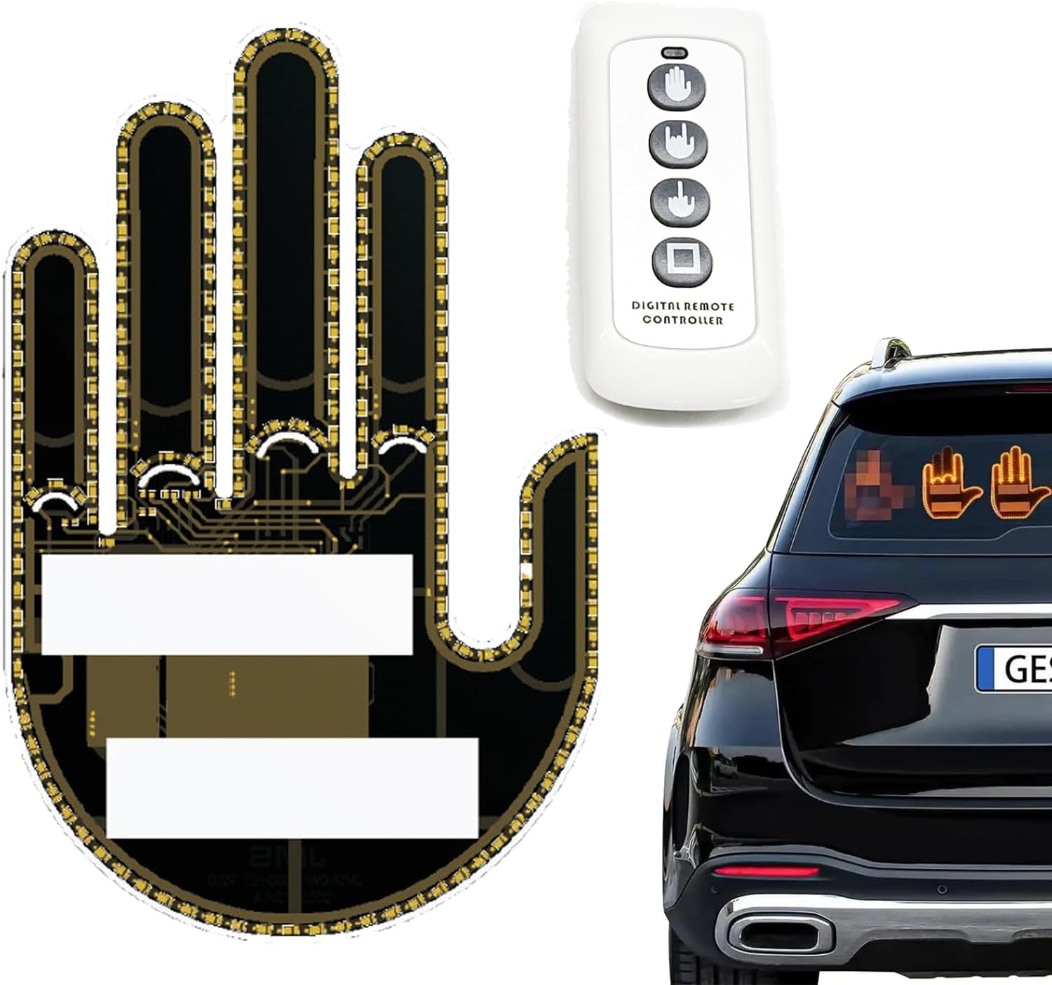 The GloGesture - Led Handschild für Auto, Road Rage Signs Handsignal für Autofenster, Autoschild Mittelfinger Auto Licht, Finger Geste Licht für Auto mit Fernbedienung (Frauen) von ARTSIM