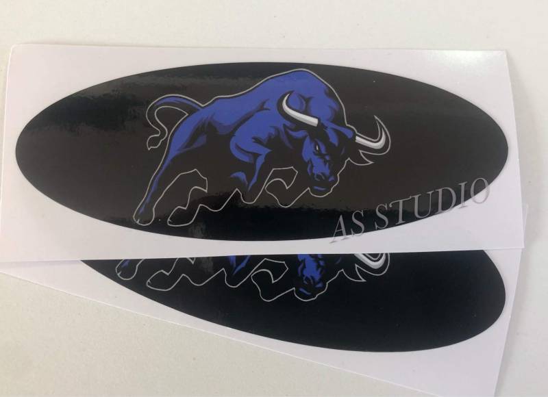 2x 150x60mm Emblem Pflaume Folie (126x48mm) Blue Stier von AS STUDIO