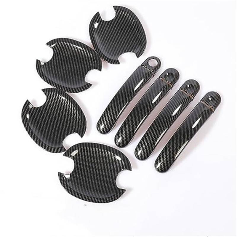 ASDGH for MK5, for Golf, for Plus, for Golf, for GTI 2006-2010 Carbon Fiber Chrom Auto Türgriff Abdeckung Cup Bowl Trim Styling Zubehör Autotürgriffabdeckung(Black Silver Bowl) von ASDGH