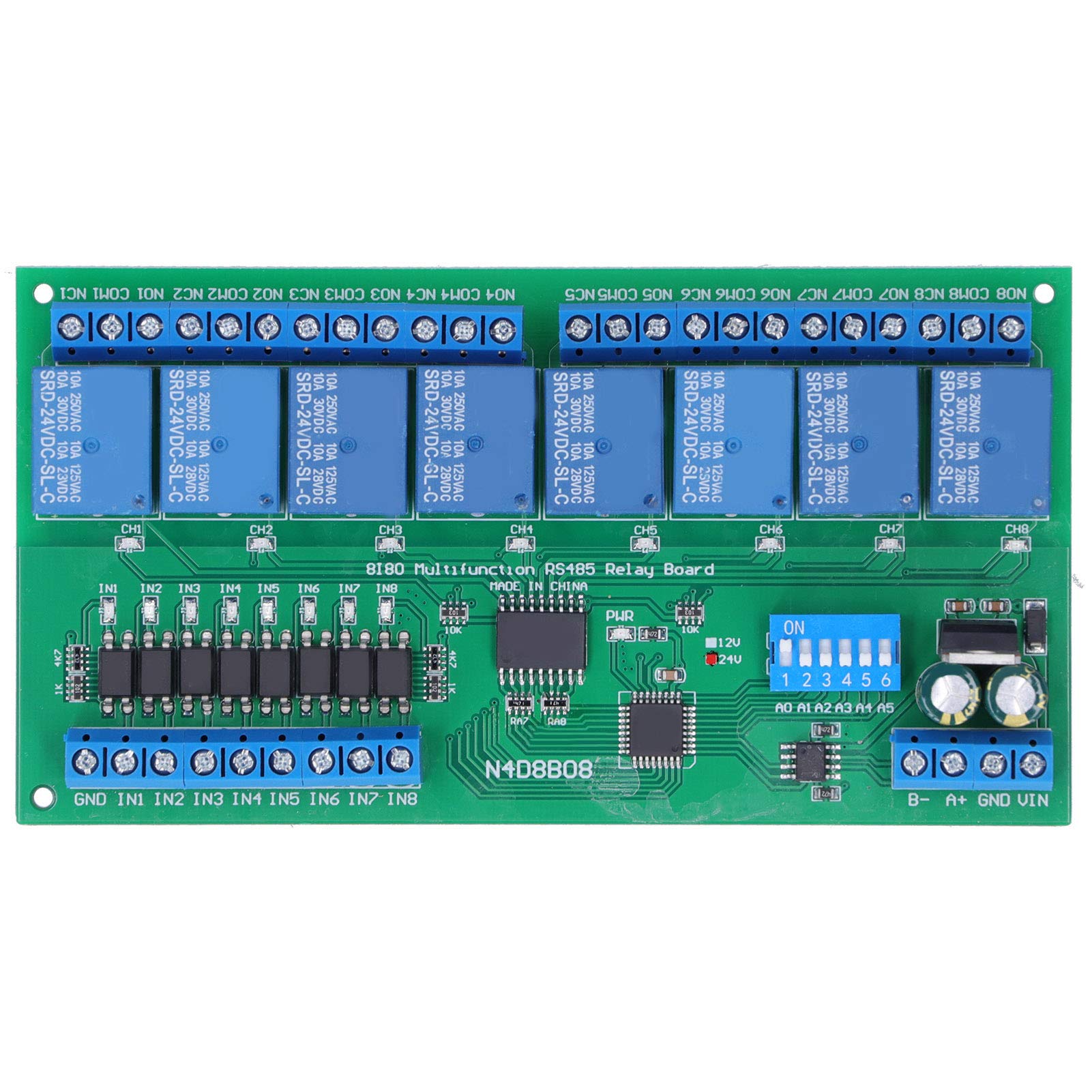 Relaiskarte, 8 Eingänge 8 Ausgänge RS485 DIN35-Erweiterungsrelaismodul, 64 Geräte können parallel verwendet werden, 6 Arbeitsmodi, Rail-Box-Relaismodul mit Gehäuse, 24 V N4D8B08 von ASHATA