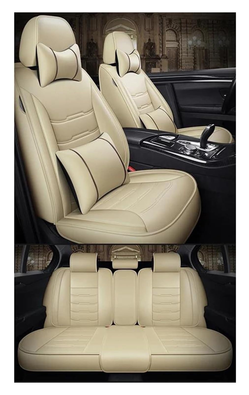 ASHILD Auto Sitzbezüge Für B&MW 7er Für E38 E65 F01 F02 F03 F04 G11G12 Autoinnendetails Autositzbezüge Universal 5-Sitzer-Autositzbezug(Beige A) von ASHILD