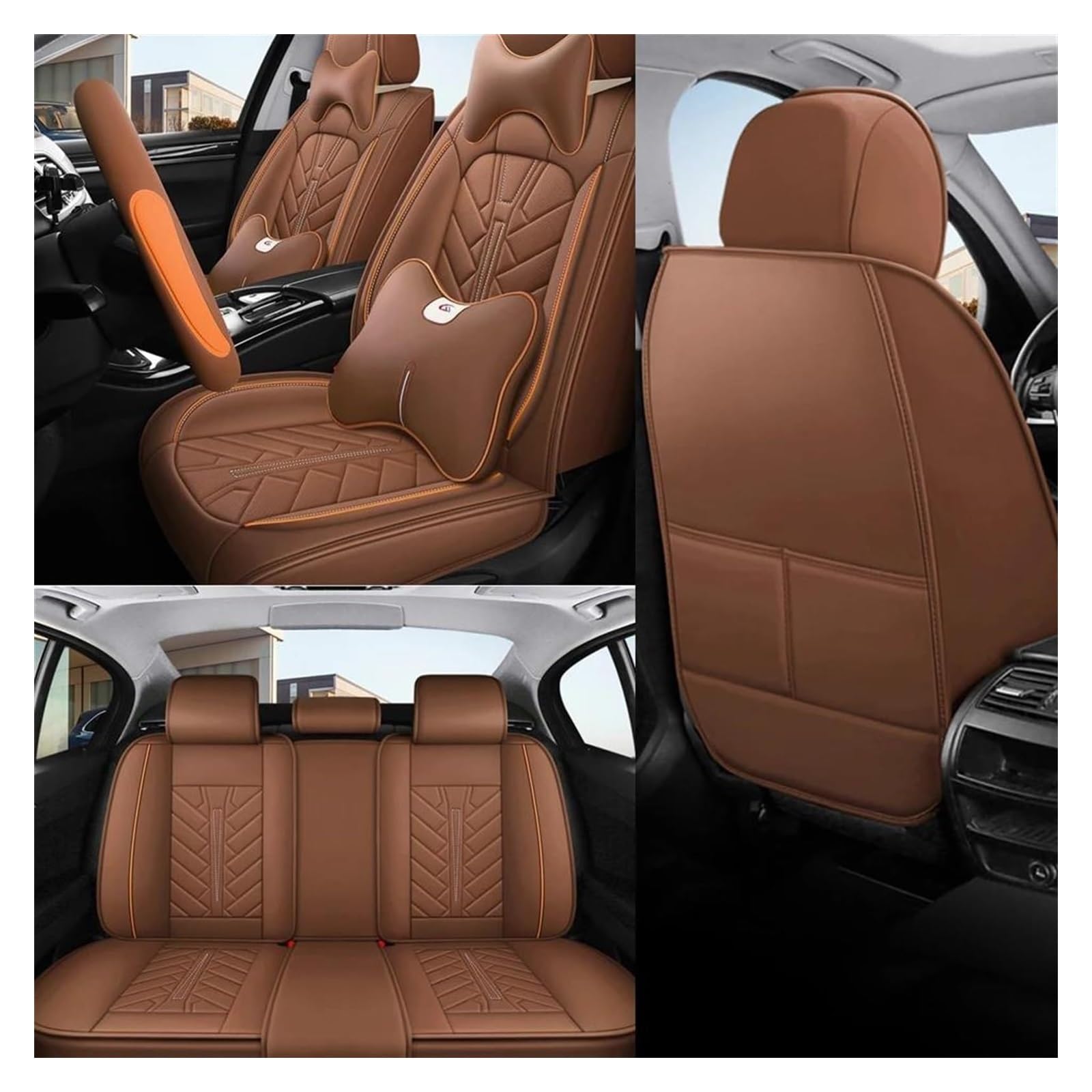 ASHILD Auto Sitzbezüge Für Qashqai J11 Für Yeti Für A6 C7 Auto Leder Kissen Innen Universal Full Set Auto Sitzbezüge(Brown A) von ASHILD