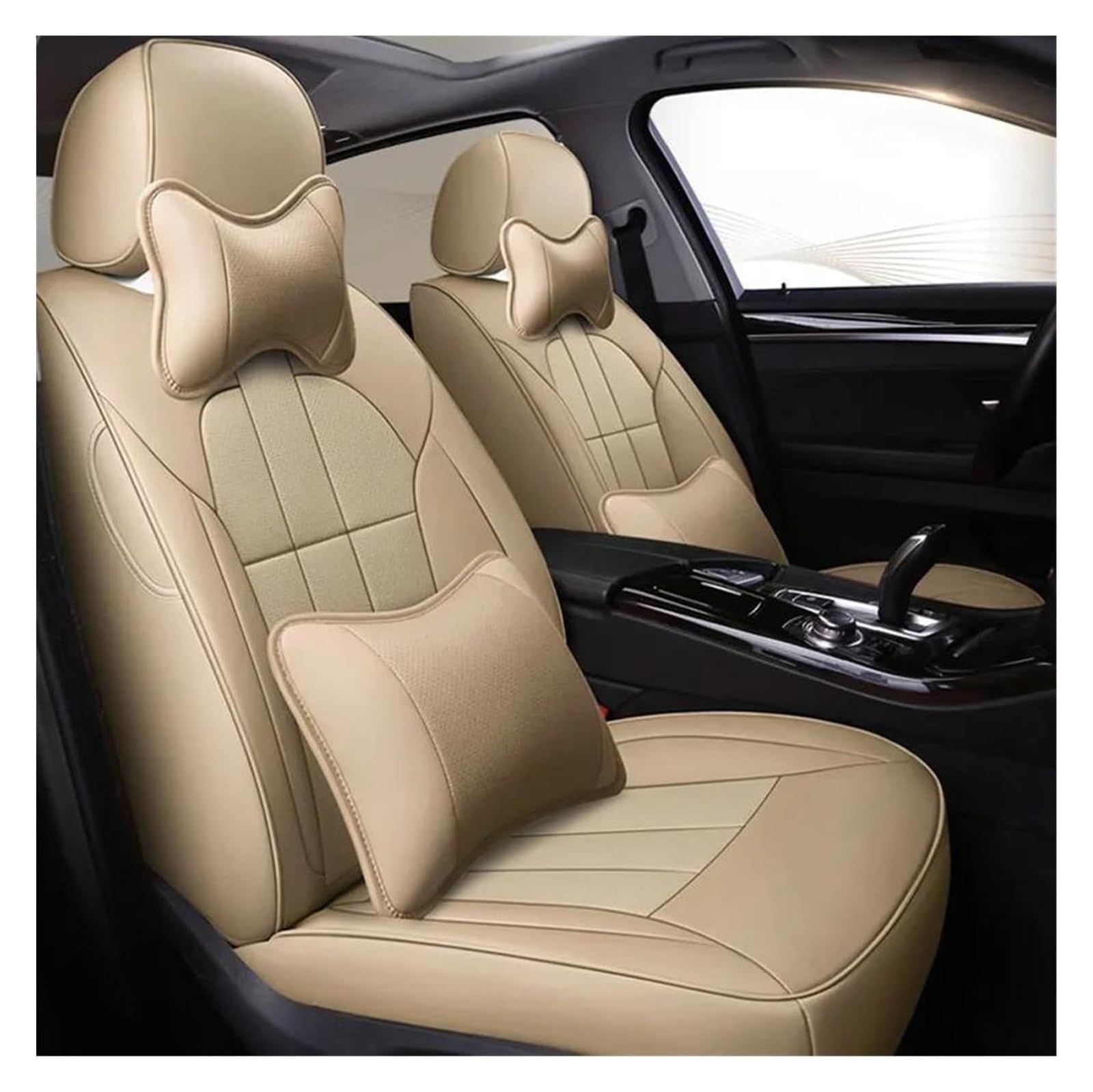 ASHILD Auto Sitzbezüge Für VW Für ID3 ID4 ID6 Für C-Trek Für T-Cross Für Viloran Für Tayron Für Talagon Auto-Autositzbezüge Custom Car Seat Cover Set(Beige Lux) von ASHILD