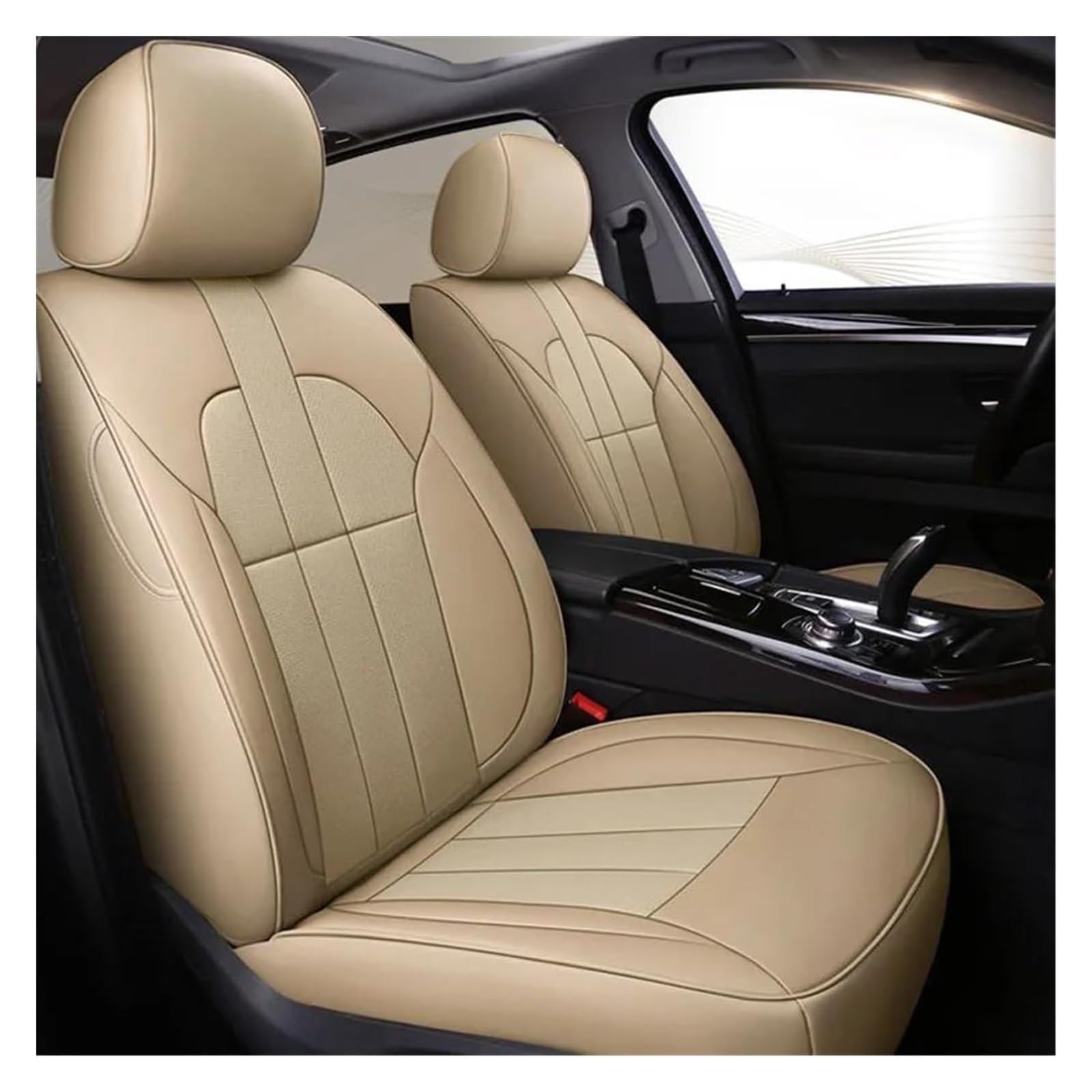 ASHILD Auto Sitzbezüge Für VW Für Phaeton Für Caddy Für EOS Für UP R36 Autositzbezüge Autositzbezüge Benutzerdefinierte Rindsleder Autositzbezug Auto(Beige) von ASHILD