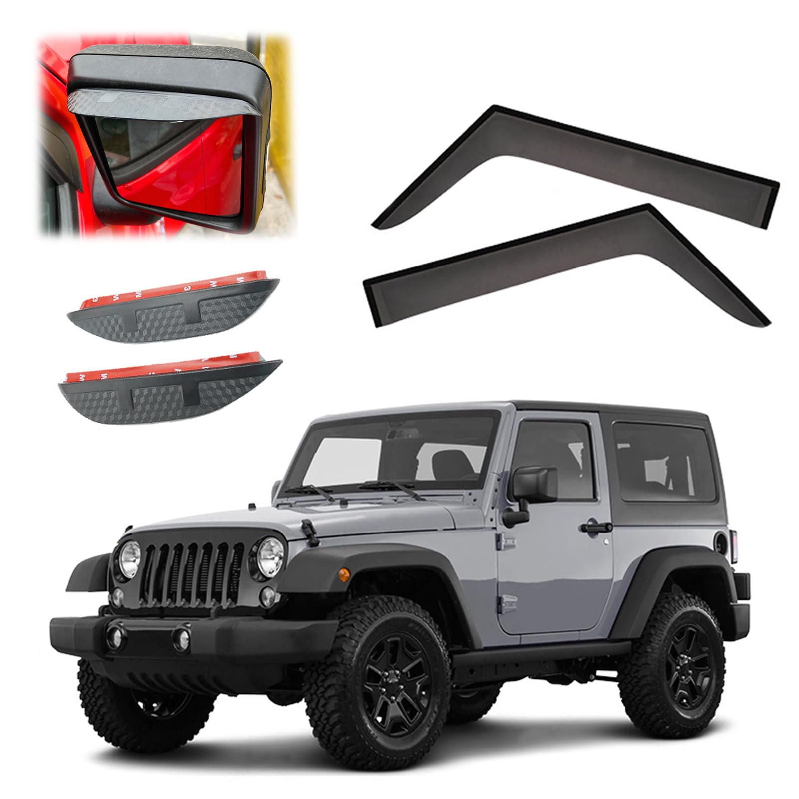 ASHOIH Seitenscheibendeflektoren für Jeep Wrangler JK JL 2007-2022 – Selbstklebend, Regenschutz, Verbesserter Luftstrom, Blendminderung, Einfache Installation(Size:MK3-JK 2007-2017 2-Door) von ASHOIH