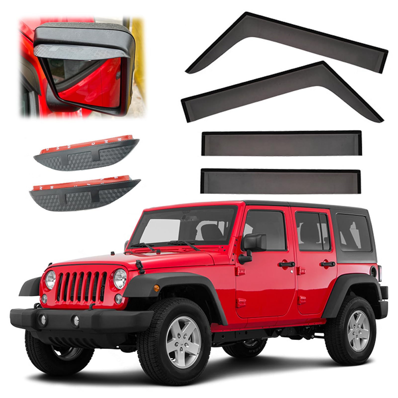 ASHOIH Seitenscheibendeflektoren für Jeep Wrangler JK JL 2007-2022 – Selbstklebend, Regenschutz, Verbesserter Luftstrom, Blendminderung, Einfache Installation(Size:MK3-JK 2007-2017 4-Door) von ASHOIH