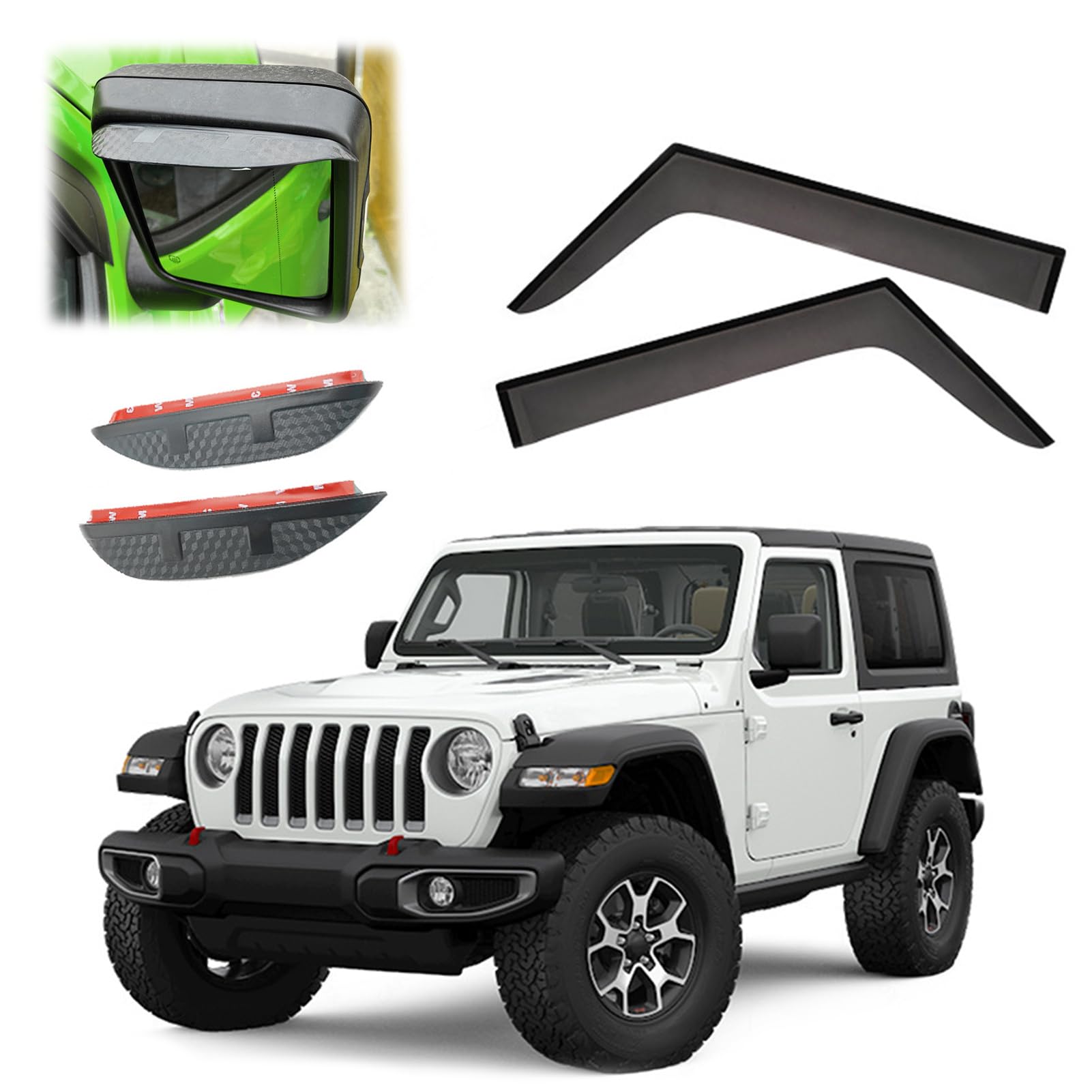 ASHOIH Seitenscheibendeflektoren für Jeep Wrangler JK JL 2007-2022 – Selbstklebend, Regenschutz, Verbesserter Luftstrom, Blendminderung, Einfache Installation(Size:MK4-JL 2018-2022 2-Door) von ASHOIH