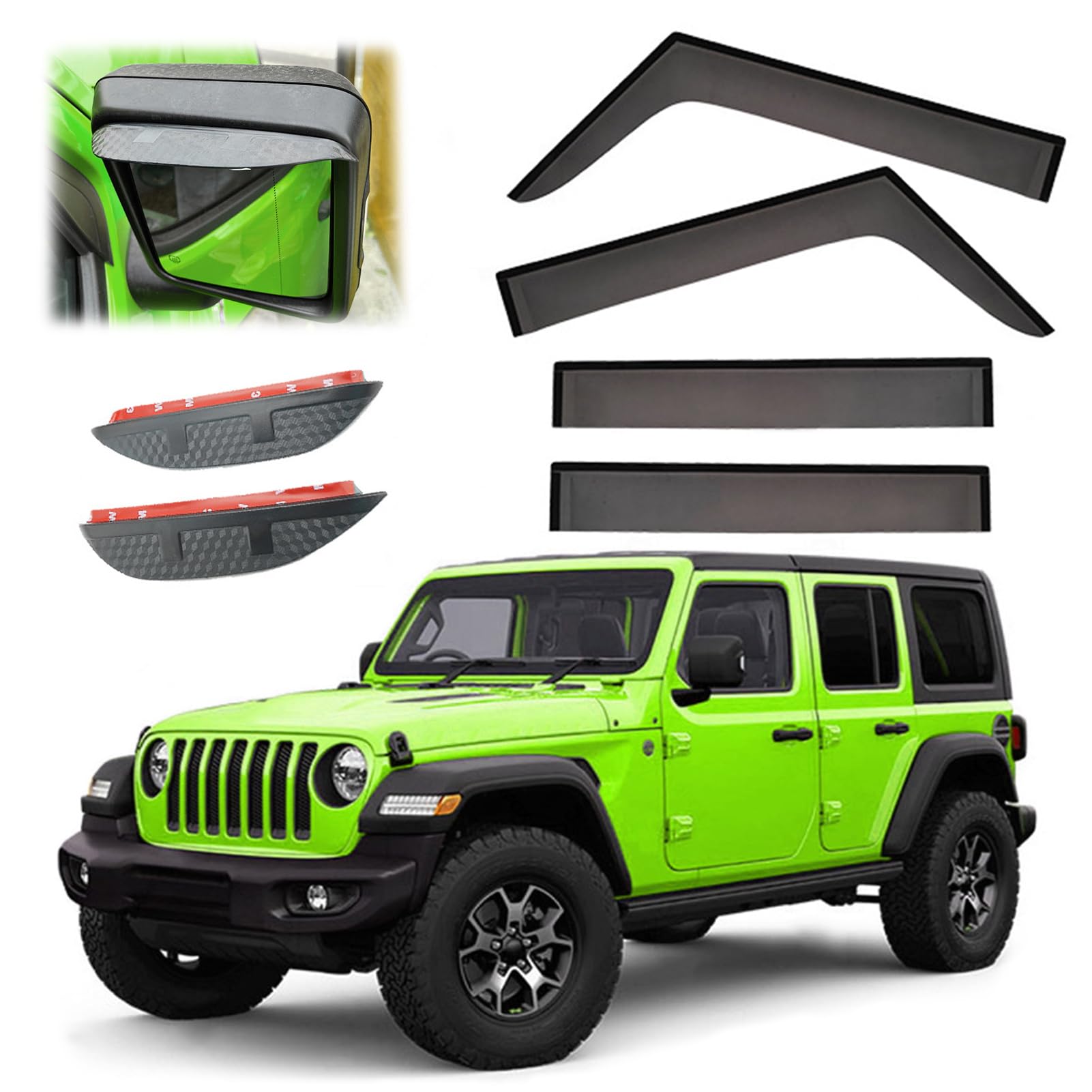 ASHOIH Seitenscheibendeflektoren für Jeep Wrangler JK JL 2007-2022 – Selbstklebend, Regenschutz, Verbesserter Luftstrom, Blendminderung, Einfache Installation(Size:MK4-JL 2018-2022 4-Door) von ASHOIH