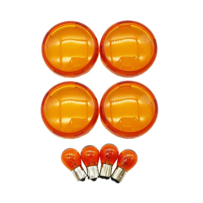 ASJFGTEH 4-teiliges Motorrad-Blinker-Lichtanzeige-Objektivabdeckungs-Kit mit 1156 1157 Glühbirnen, kompatibel mit Touring Softail Dyna Sportster XL(Amber) von ASJFGTEH