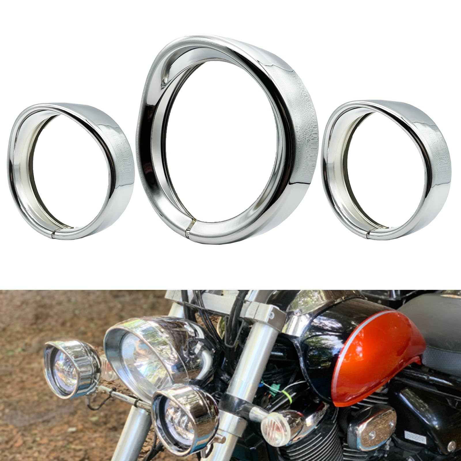 Chrom-Zierring for Motorradscheinwerfer, 7 Zoll, 4 1/2 Zoll, Zierring for Nebelscheinwerfer im Visier-Stil, kompatibel mit Touring Road King Softail FLD(One Set) von ASJFGTEH