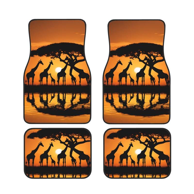 (Afrika Giraffe Majestätischer Baum) bedruckte Autofußmatten Set mit 4 wasserdichten vorderen und hinteren Automatten für Auto-Innenzubehör von ASPOIJHN