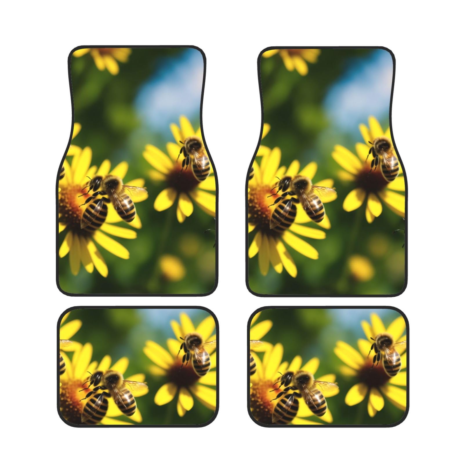 (Bienen und Blume) bedruckte Autofußmatten Set mit 4 wasserdichten vorderen und hinteren Automatten für Auto-Innenzubehör von ASPOIJHN