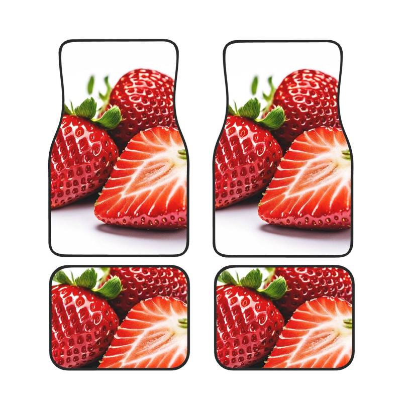 (Fresh Strawberry) Bedruckte Autofußmatten Set von 4 wasserdichten vorderen und hinteren Autoteppichen für Auto-Innenzubehör von ASPOIJHN