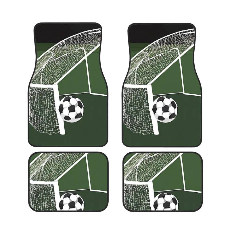 (Green Grass Soccer) Bedruckte Autofußmatten Set mit 4 wasserdichten Vorder- und Hinterrad-Fußmatten für Auto-Innenzubehör von ASPOIJHN