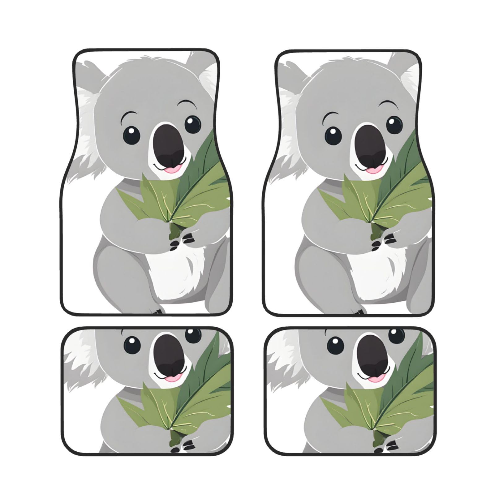 (Green Leaf Koala) bedruckte Autofußmatten Set mit 4 wasserdichten vorderen und hinteren Autoteppichen für Auto-Innenzubehör von ASPOIJHN