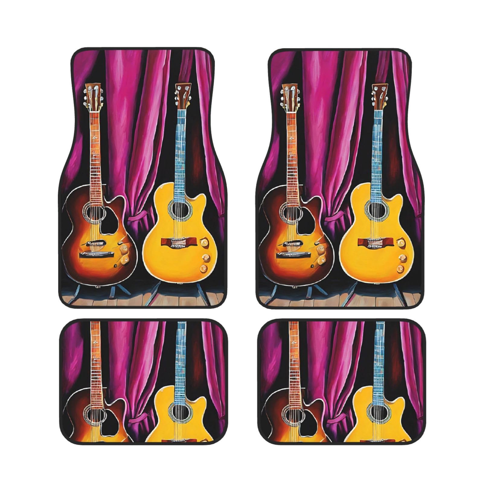 (Guitar Collection) Bedruckte Autofußmatten Set mit 4 wasserdichten Vorder- und Hinterrad-Fußmatten für Auto-Innenzubehör von ASPOIJHN