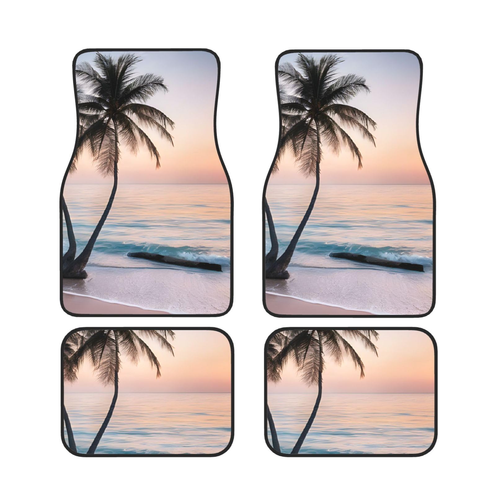 (Sunrise Tropical Palm Tree Island) Bedruckte Autofußmatten Set von 4 wasserdichten Vorder- und Hintermatten für Auto Innenraum Zubehör von ASPOIJHN