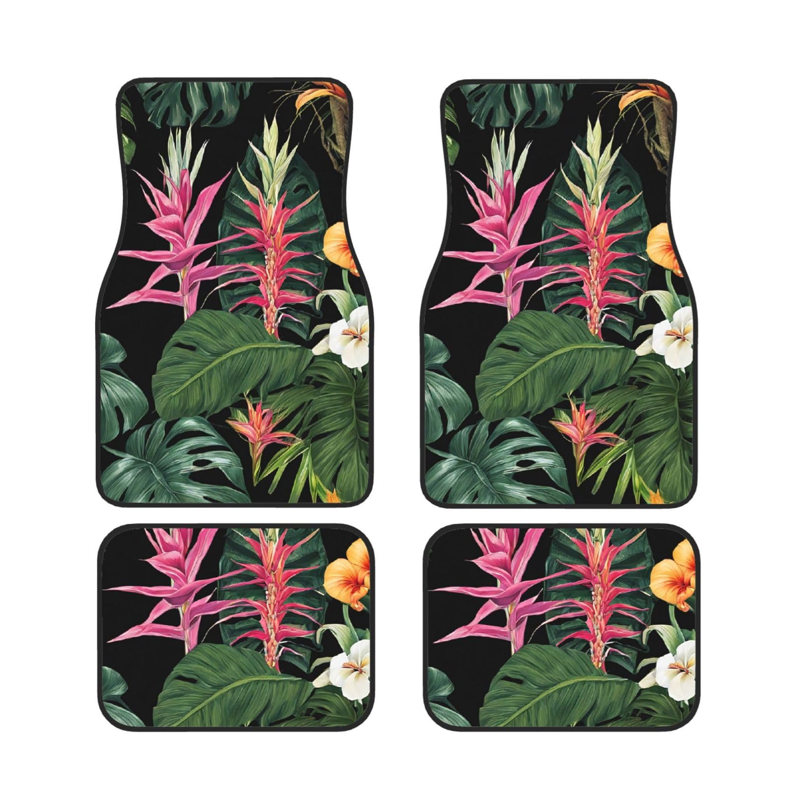 (Tropische Blumen) bedruckte Autofußmatten Set mit 4 wasserdichten vorderen und hinteren Autoteppichen für Auto-Innenzubehör von ASPOIJHN