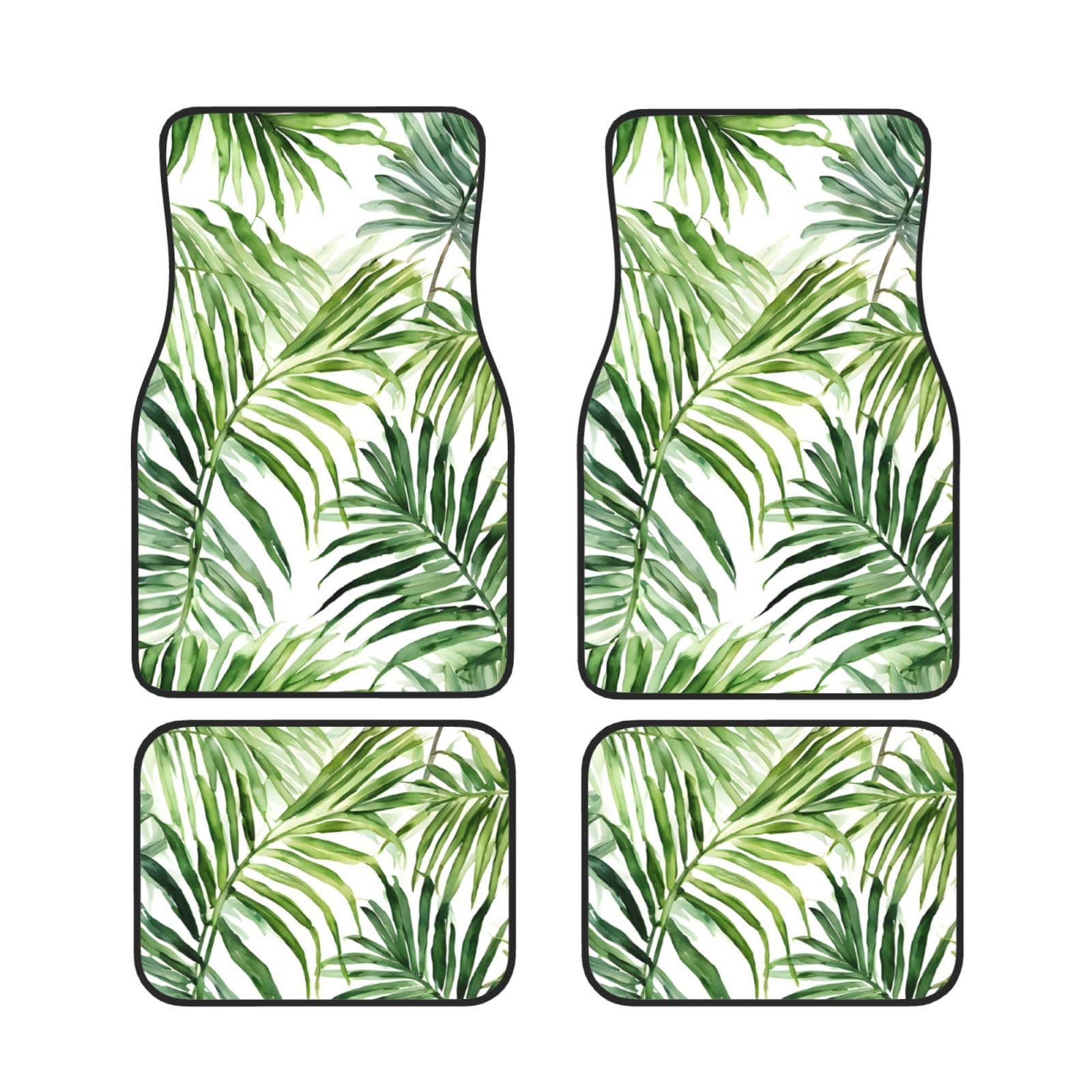 (Tropische Palmenbananenblätter) bedruckte Autofußmatten Set mit 4 wasserdichten Vorder- und Rückmatten für Auto-Innenzubehör von ASPOIJHN