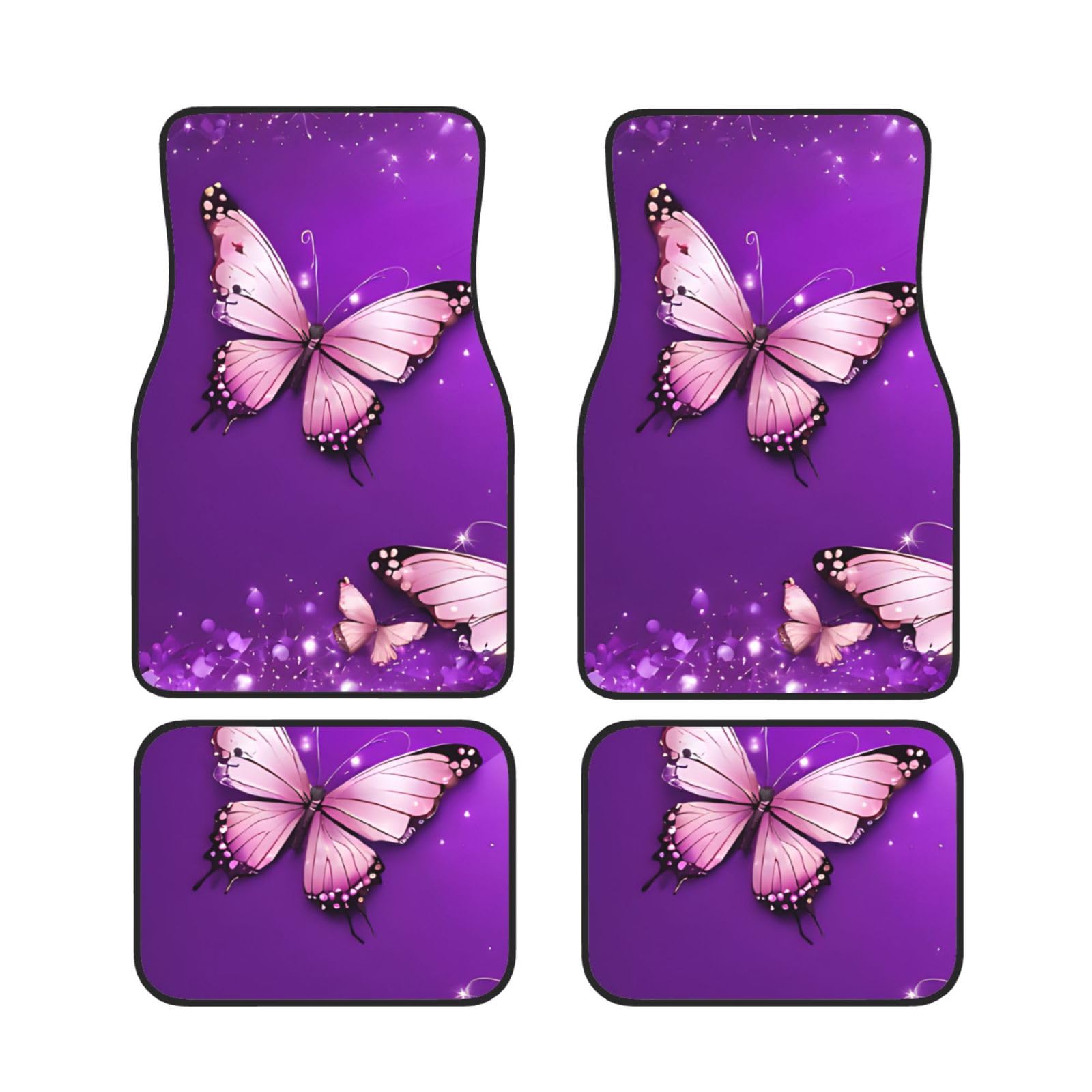 Autofußmatten mit violetten Schmetterlingen, 4 Stück, wasserdicht, für vorne und hinten, Auto-Innenzubehör von ASPOIJHN
