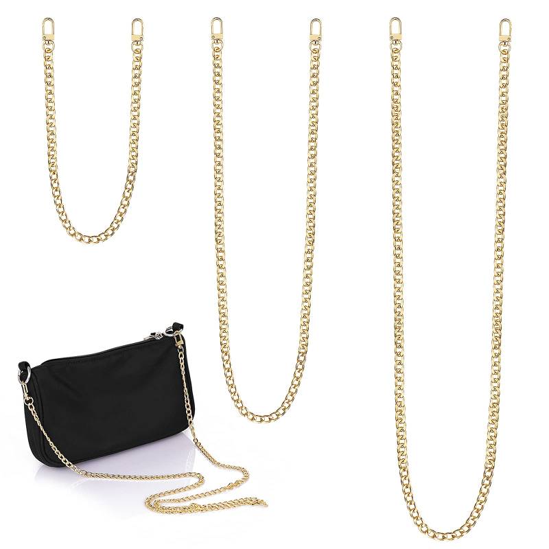 3 Stück Taschenkette Gold Geldbörsenkette Ersatz Flache Kette Wallet Chain Taschenketten Schultergurt Kettenriemen Metall Schiebehaken Schnalle Geldbeutelketten DIY Handtasche Messenger Bag Basteln von ASTER