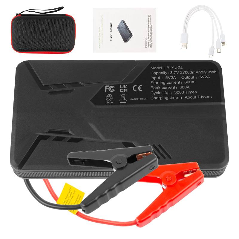 ASUNCELL Starthilfe Powerbank, Auto-Starthilfegerät, 12 V, 600 A Spitze, 27000 mAh, Tragbare Auto Starthilfe für 5.0L Benzin und 2.0L Dieselmotor, tragbare Lithium-Batterie Starthilfekabel von ASUNCELL