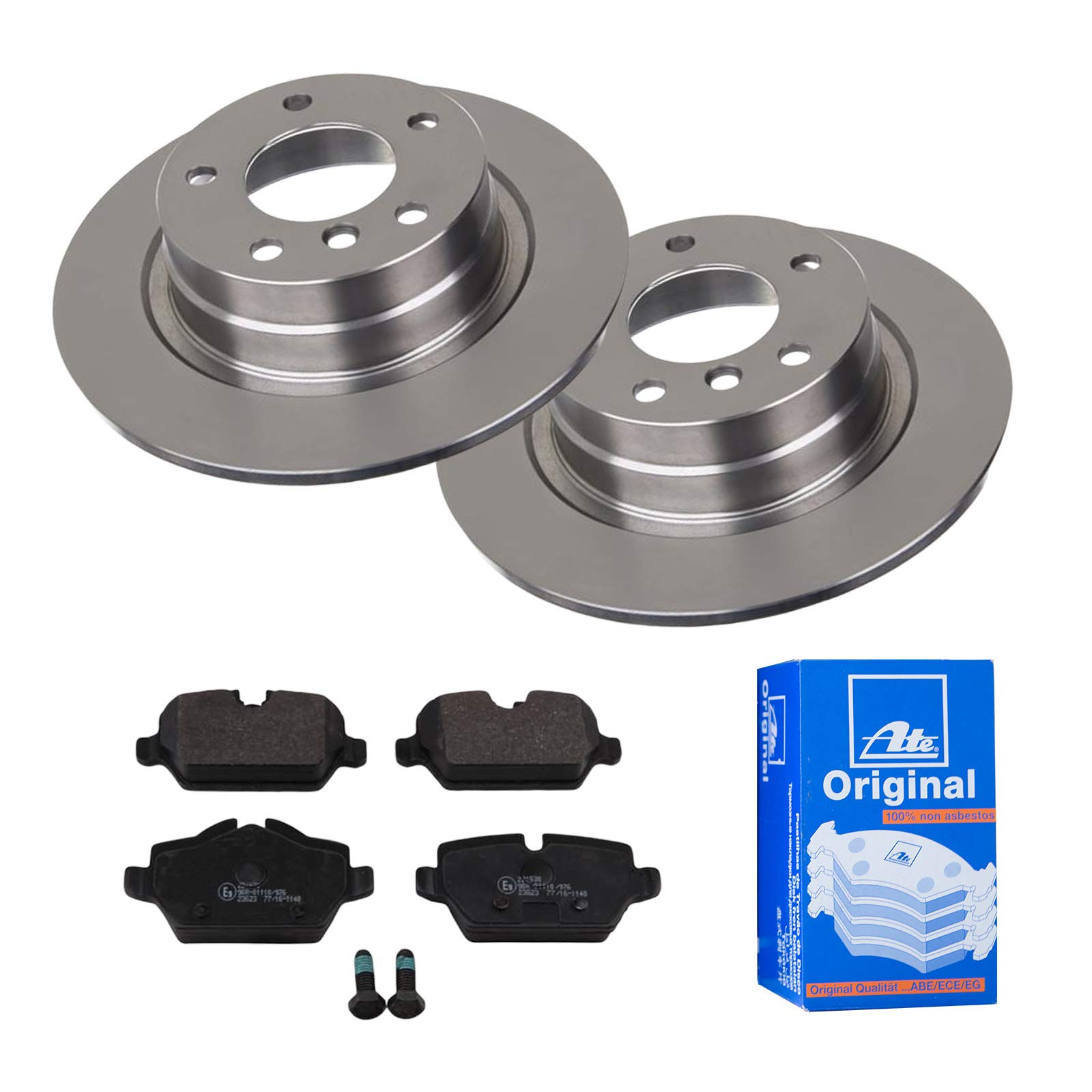 ATE Bremsen-Set 2 Bremsscheiben + Bremsbeläge Bremsensatz Einbau Hinten Bremsscheiben-Set Scheibenbremsen IJF141G378 passend für BMW 1 E81 E87 3 E90 von ATE Bundle