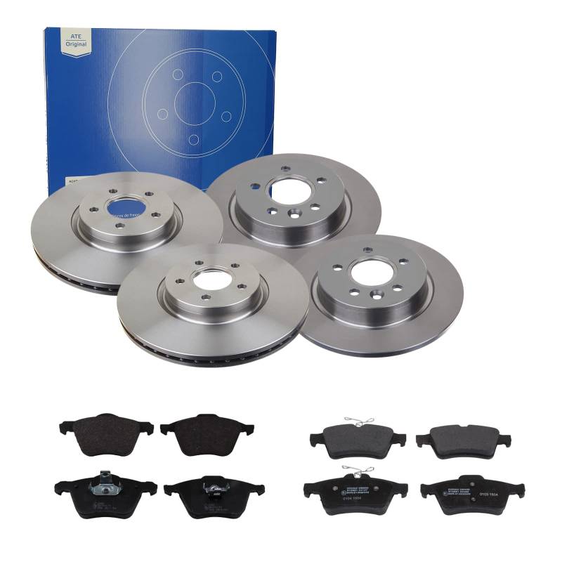 ATE 2 Bremsscheiben + Bremsbeläge VA + HA für Ford Focus 2 Volvo V40 V50 545 von ATE Bundle