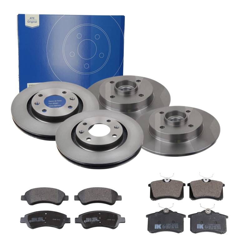 ATE 2 Bremsscheiben + Bremsbeläge VA + HA für Peugeot 2008 1 CUx 208 1 von ATE Bundle