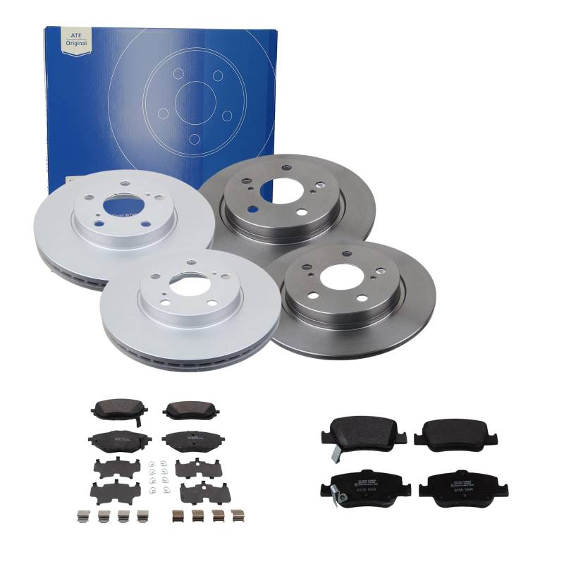 ATE Bremsen-Set 2 Bremsscheiben + Bremsbeläge Einbau Vorne Hinten Bremsscheiben-Set Scheibenbremsen passend für Toyota Auris Corolla von ATE Bundle