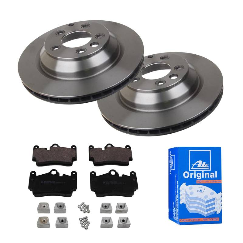 ATE Bremsen-Set 2 Bremsscheiben + Bremsbeläge Bremsensatz Einbau Hinten Bremsscheiben-Set Scheibenbremsen IJF141G2O6 passend für Porsche Cayenne 9PA von ATE Bundle