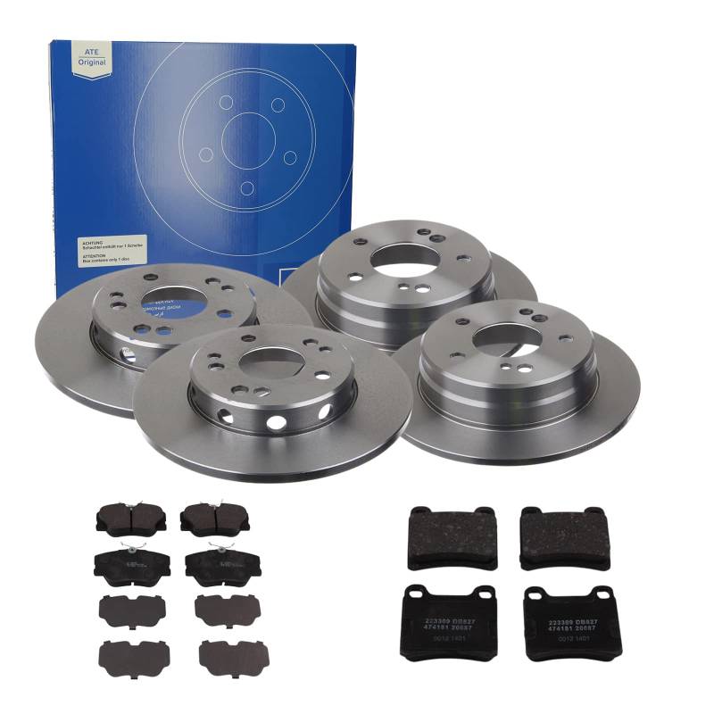 ATE Bremsen-Set 2 Bremsscheiben + Bremsbeläge Einbau Vorne Hinten Bremsscheiben-Set Scheibenbremsen SIZW217JP6 passend für Mercedes W124 E-Klasse W124 von ATE Bundle