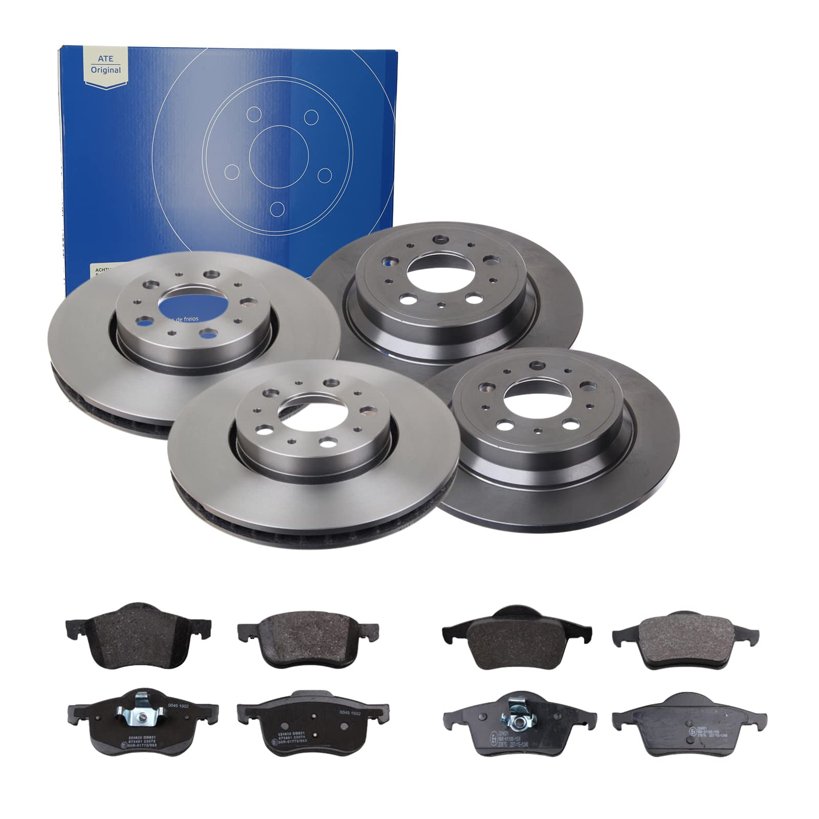 ATE Bremsen-Set 2 Bremsscheiben + Bremsbeläge Einbau Vorne Hinten Bremsscheiben-Set Scheibenbremsen SIZW21YIU0 passend für Volvo S60 1 384 V70 2 285 von ATE Bundle