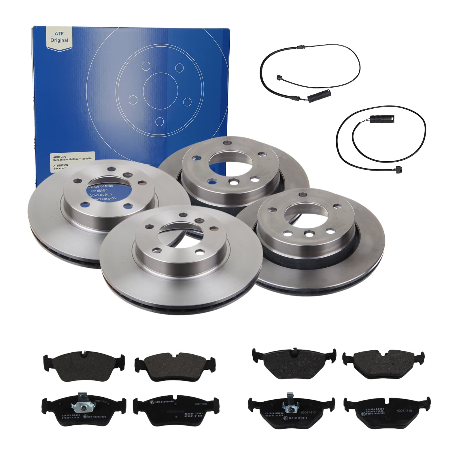 ATE Bremsen-Set 2 Bremsscheiben + Bremsbeläge Einbau Vorne Hinten Bremsscheiben-Set Scheibenbremsen passend für BMW 3 E36 3 Touring E36 von ATE Bundle