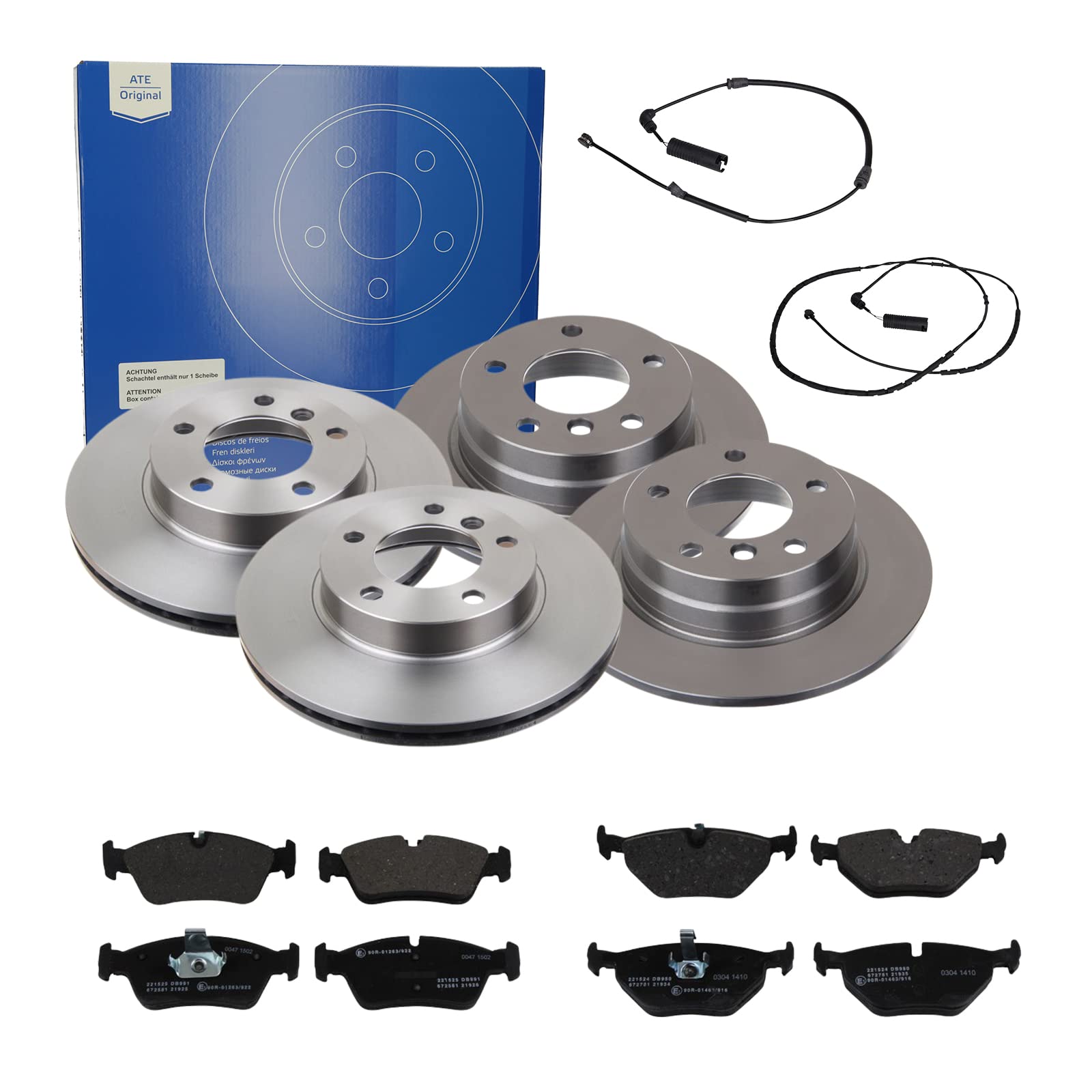 ATE Bremsen-Set 2 Bremsscheiben + Bremsbeläge Einbau Vorne Hinten Bremsscheiben-Set Scheibenbremsen passend für BMW 3 E46 3 Compact E46 von ATE Bundle