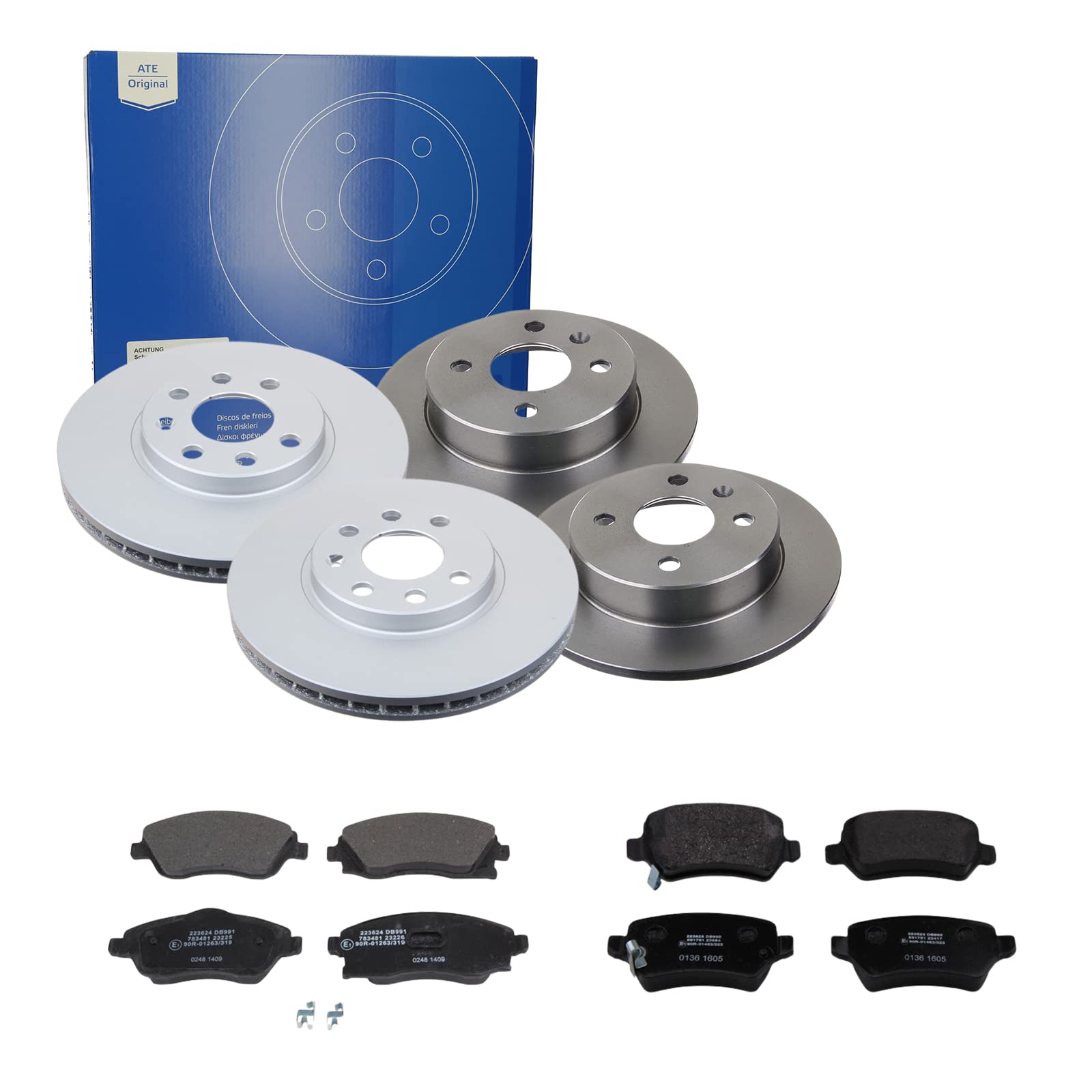 ATE Bremsen-Set 2 Bremsscheiben + Bremsbeläge Einbau Vorne Hinten Bremsscheiben-Set Scheibenbremsen passend für Opel Meriva A X03 von ATE Bundle