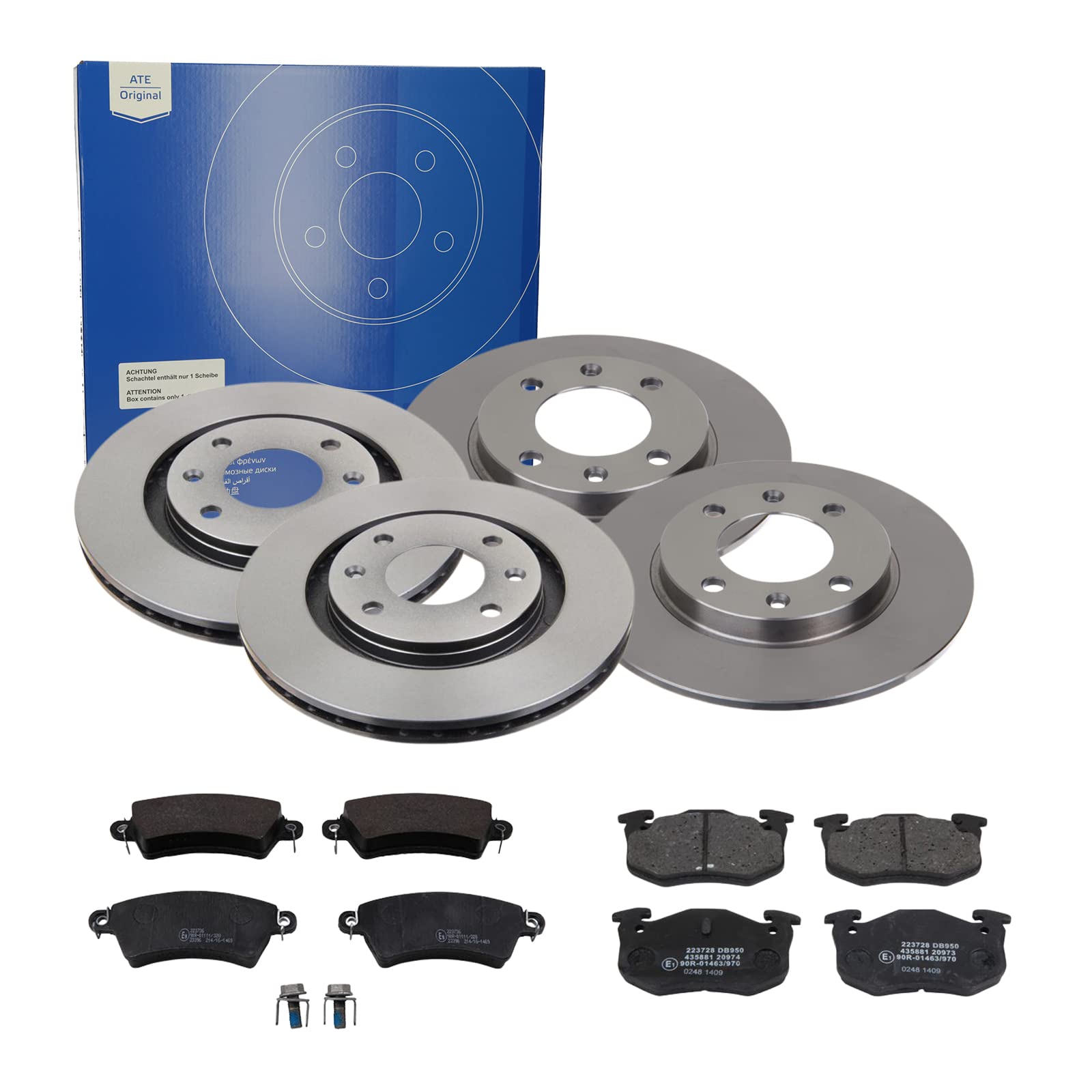 ATE Bremsen-Set 2 Bremsscheiben + Bremsbeläge Einbau Vorne Hinten Bremsscheiben-Set Scheibenbremsen passend für Peugeot 206 2A/100 206 200 2D von ATE Bundle