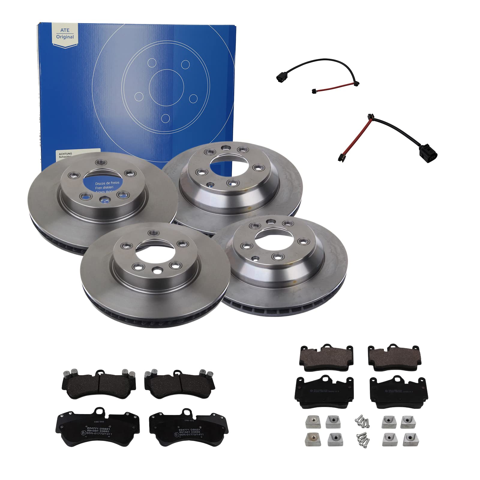 ATE Bremsen-Set 2 Bremsscheiben + Bremsbeläge Einbau Vorne Hinten Bremsscheiben-Set Scheibenbremsen passend für Porsche Cayenne 9PA VW Touareg von ATE Bundle