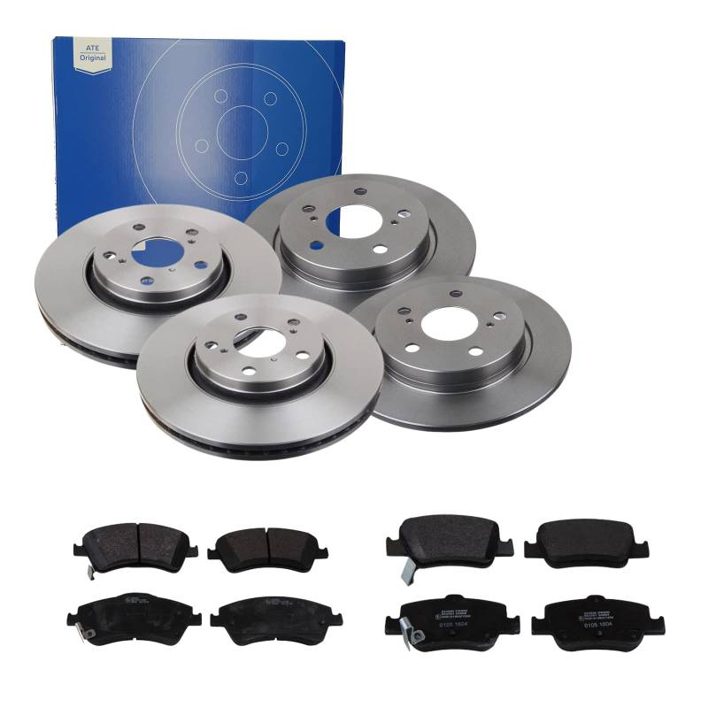 ATE Bremsen-Set 2 Bremsscheiben + Bremsbeläge Einbau Vorne Hinten Bremsscheiben-Set Scheibenbremsen passend für Toyota Auris Corolla von ATE Bundle