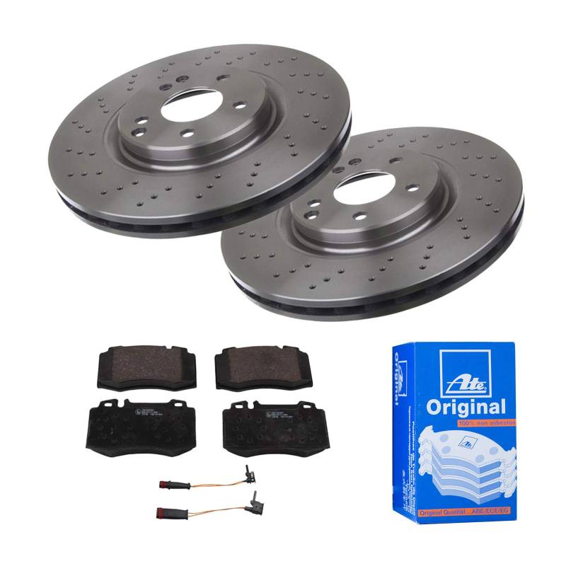 ATE Bremsen-Set 2 Bremsscheiben + Bremsbeläge Ø330 Einbau Vorne Bremsscheiben-Set Scheibenbremsen passend für Mercedes C-Klasse W203 SLK von ATE Bundle