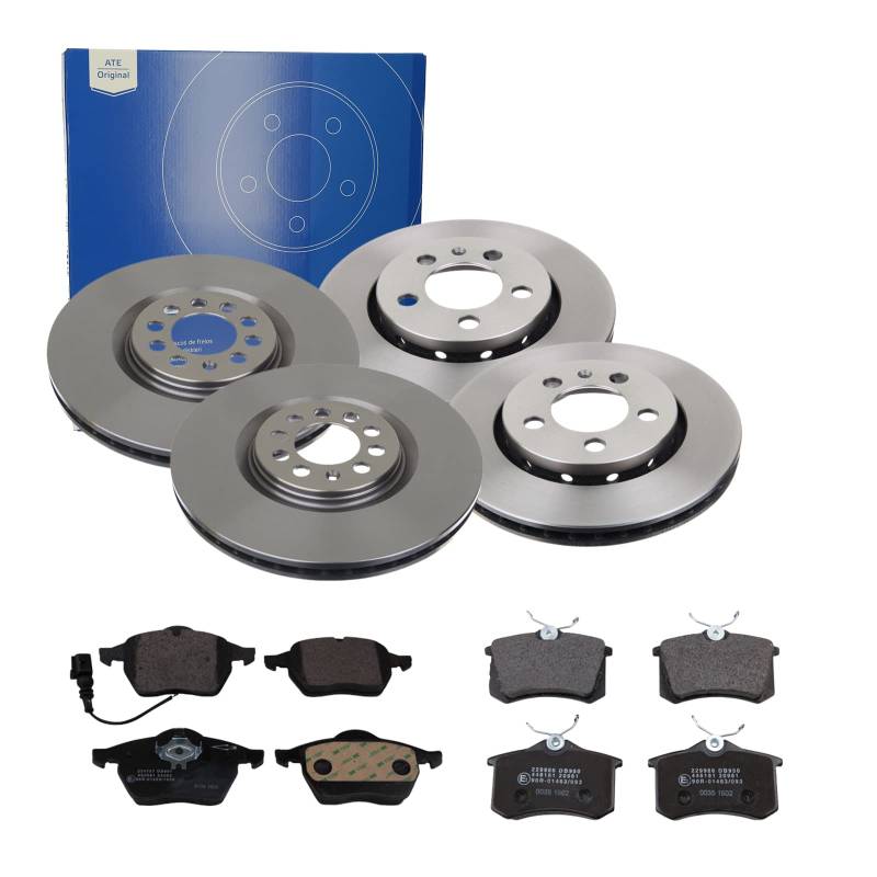 ATE Bremsen-Set 2 Bremsscheiben Ceramic + Bremsbeläge Einbau Vorne Hinten Bremsscheiben-Set Scheibenbremsen passend für Audi TT 8N3 VW Golf 4 1J1 von ATE Bundle