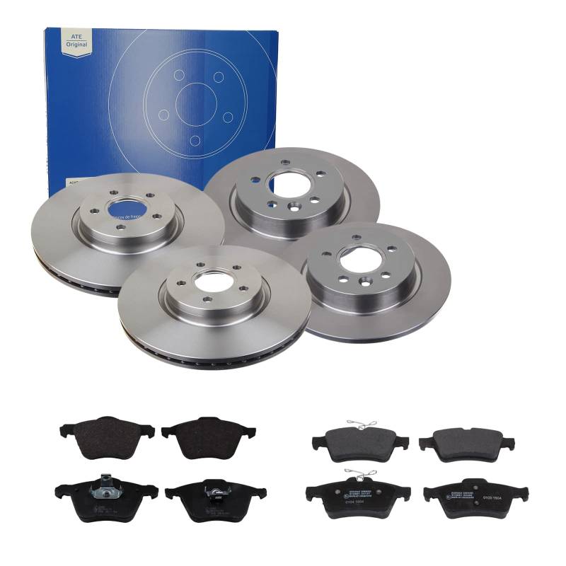 ATE Bremsen-Set 2 Bremsscheiben Ceramic + Bremsbeläge Einbau Vorne Hinten Bremsscheiben-Set Scheibenbremsen passend für Ford Focus 2 Volvo V40 V50 545 von ATE Bundle