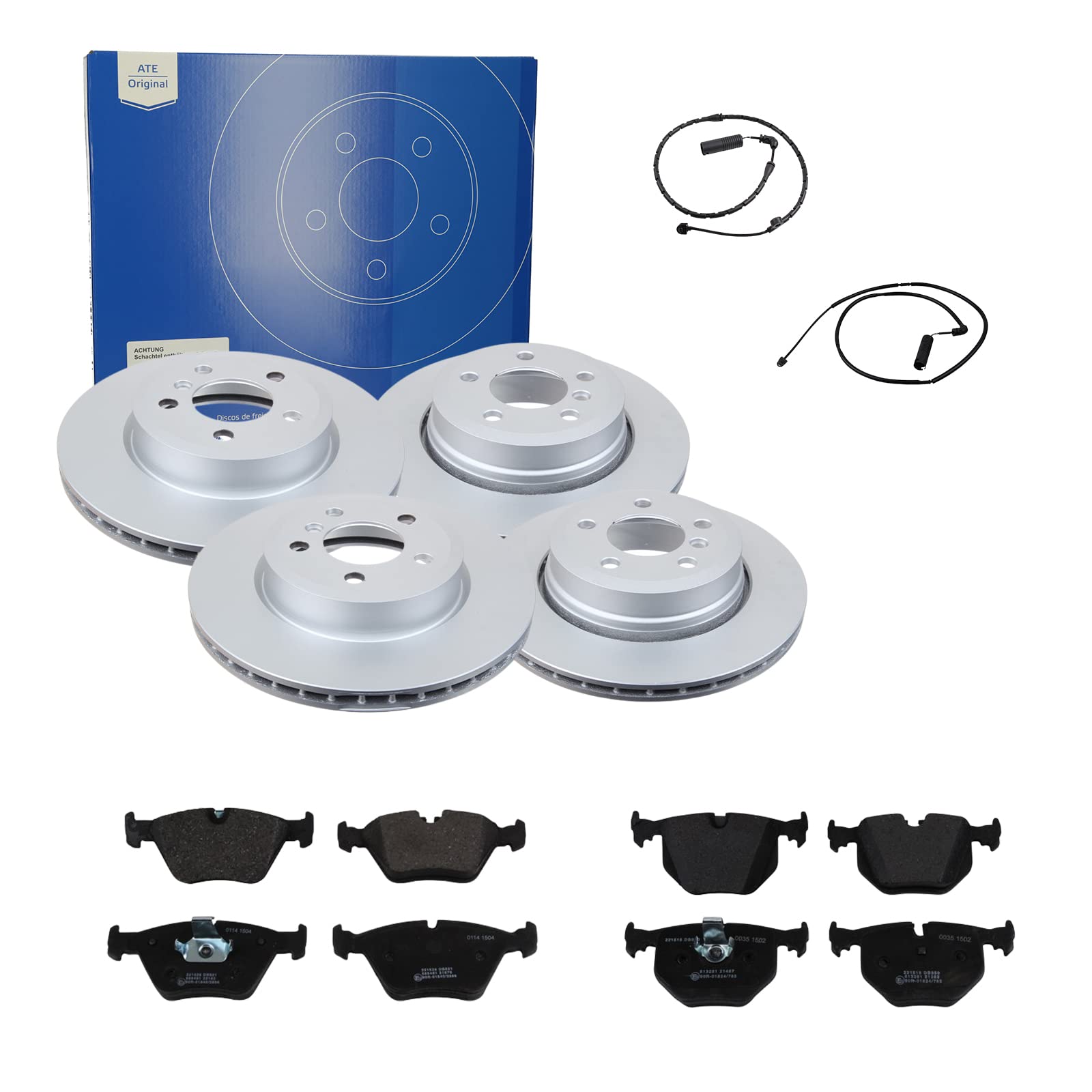 ATE Bremsen-Set 2 Bremsscheiben PowerDisc + Bremsbeläge Einbau Vorne Hinten Bremsscheiben-Set Scheibenbremsen passend für BMW X3 E83 von ATE Bundle