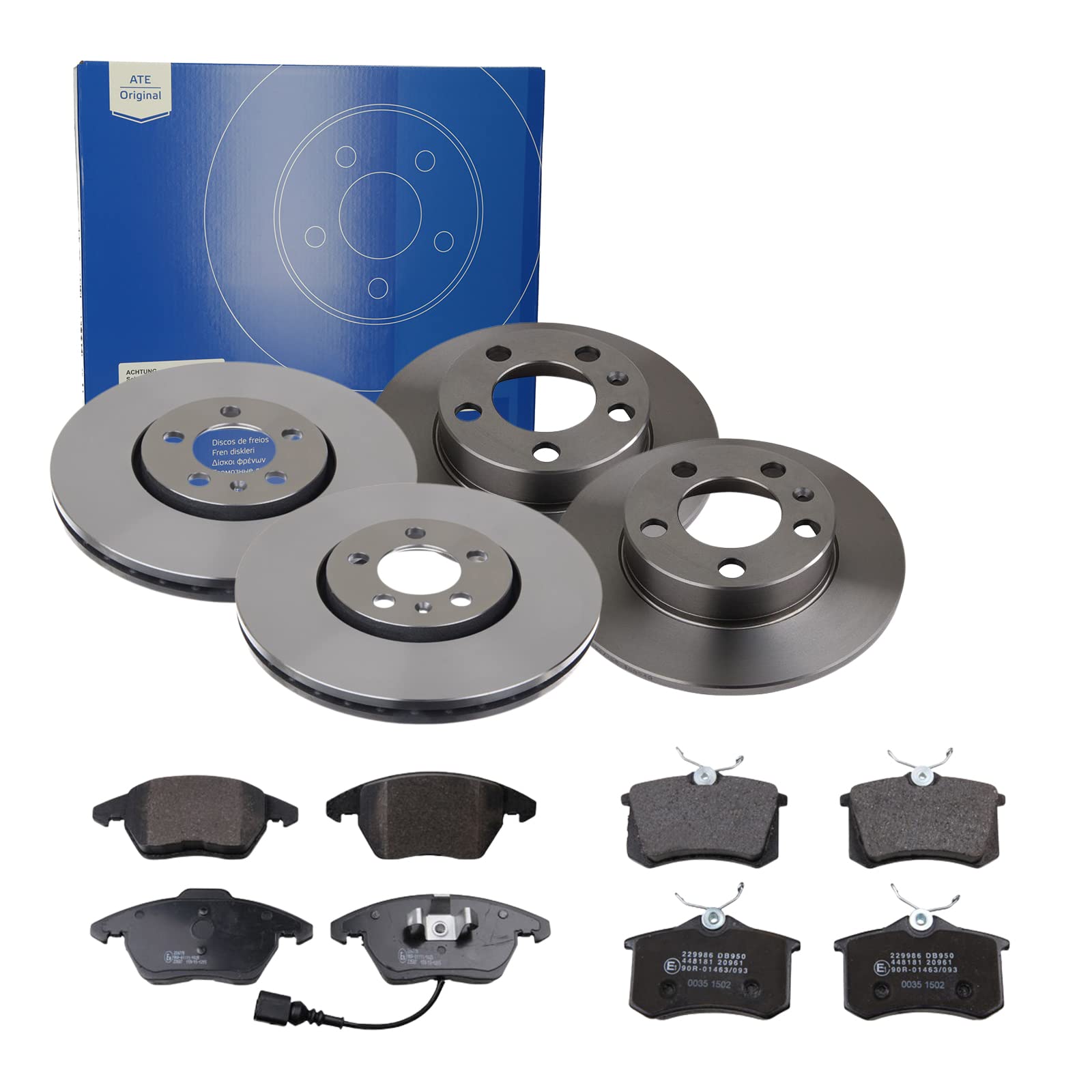 ATE Bremsen-Set 2 Bremsscheiben PowerDisc + Bremsbeläge Einbau Vorne Hinten Bremsscheiben-Set Scheibenbremsen passend für Skoda Fabia 2 542 VW Polo von ATE Bundle