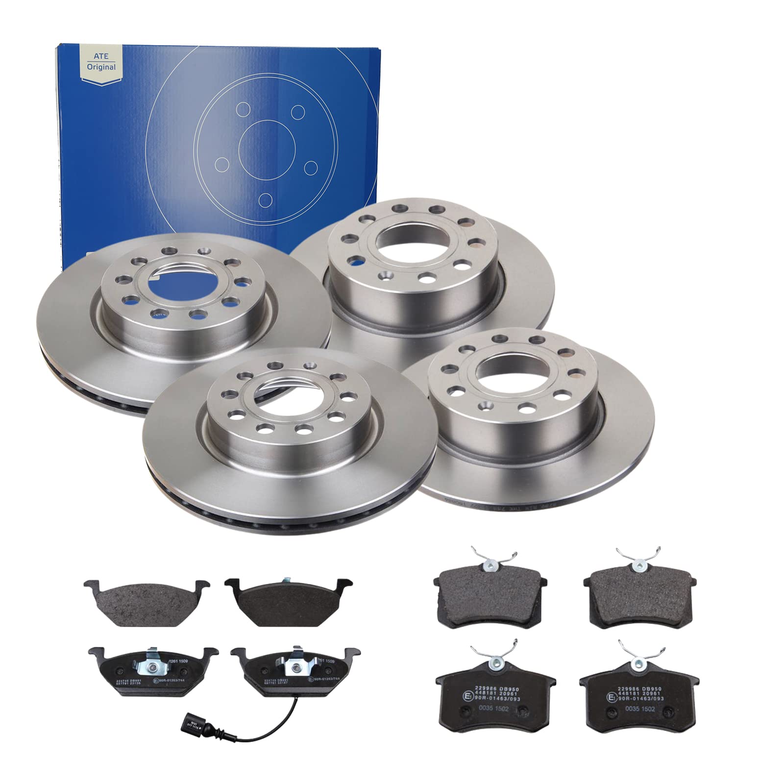 ATE Bremsen-Set 2 Bremsscheiben PowerDisc + Bremsbeläge Einbau Vorne Hinten Bremsscheiben-Set Scheibenbremsen passend für Skoda Yeti 5L VW Golf 5 1K1 von ATE Bundle