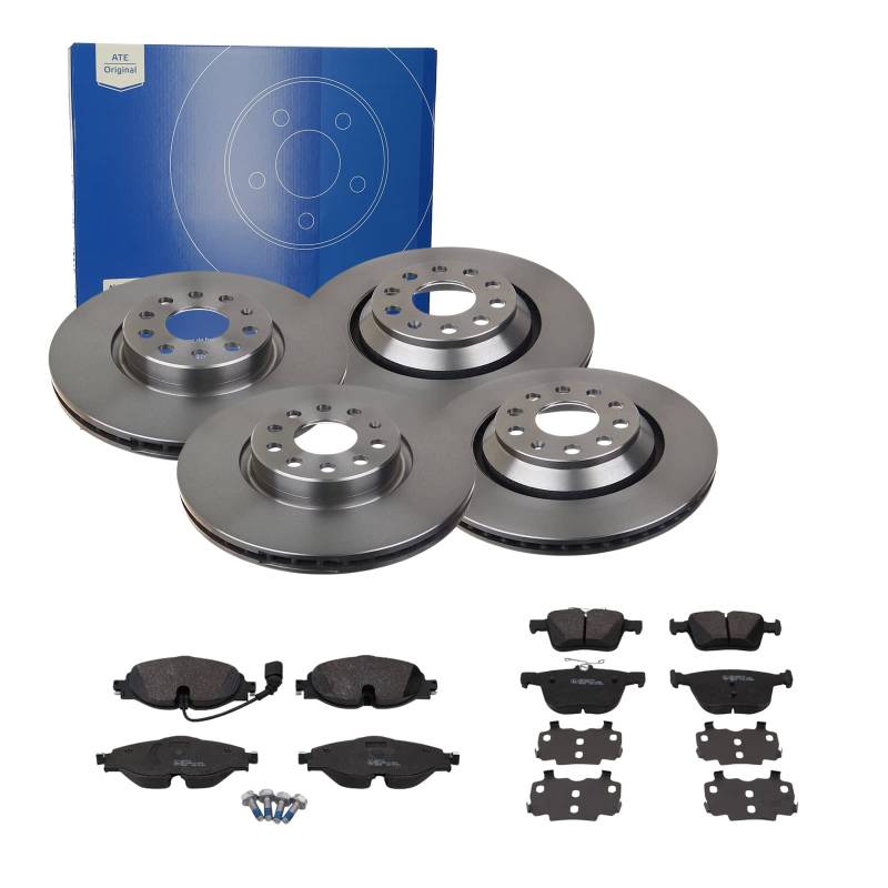 ATE Bundle Bremsen-Set 2 Bremsscheiben + Bremsbeläge Einbau Vorne Hinten Bremsscheiben-Set Scheibenbremsen SIZW21Z1S5 passend für VW Golf 7 Passat Variant von ATE Bundle